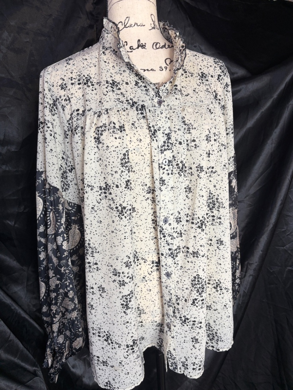 Grace & Emma Unique Boho Blouse | Semi Sheer Contrast | Boutique Top | Size M